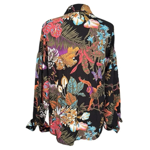 PEPALOVES Bohemian Tropical Button Up Shirt Black Whimsical Butterflies Large - Picture 7 of 16